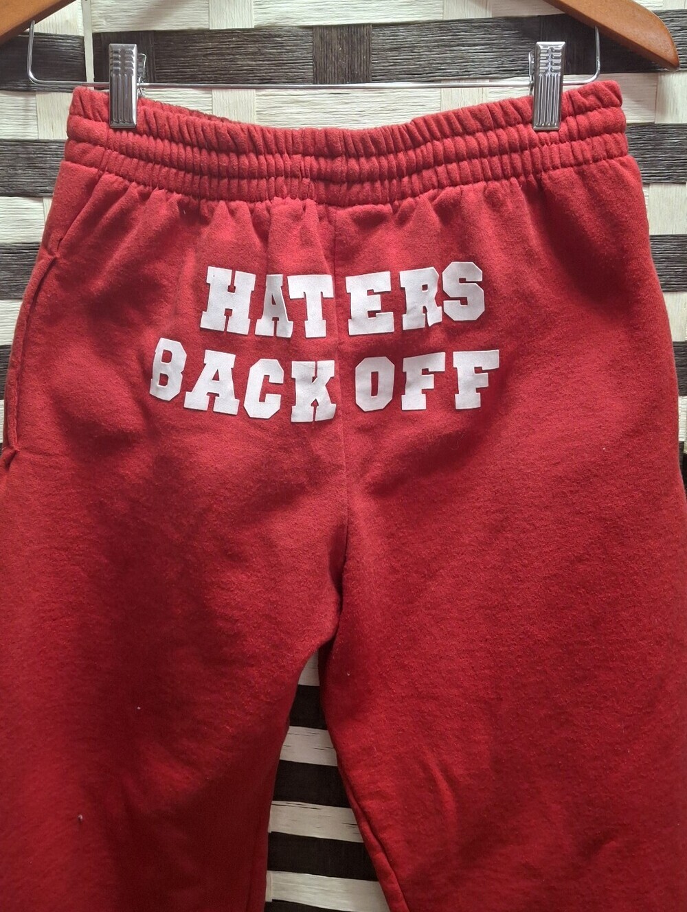 Fruit Of The Loom "Haters Back Off" Red and White Sweatpants Women Size Small